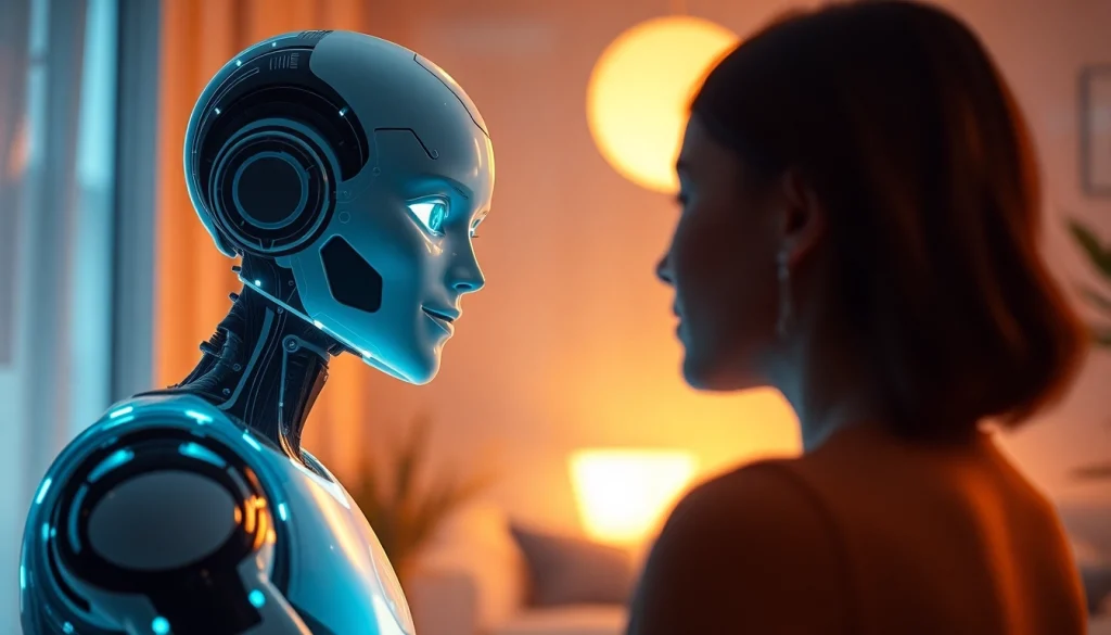 Engaging scene of a user interacting in a sex ai chat with a digital character in a warm, inviting setting.