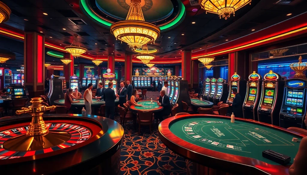 Experience the thrill of HITCLUB as players win at blackjack and roulette tables, surrounded by slot machines.
